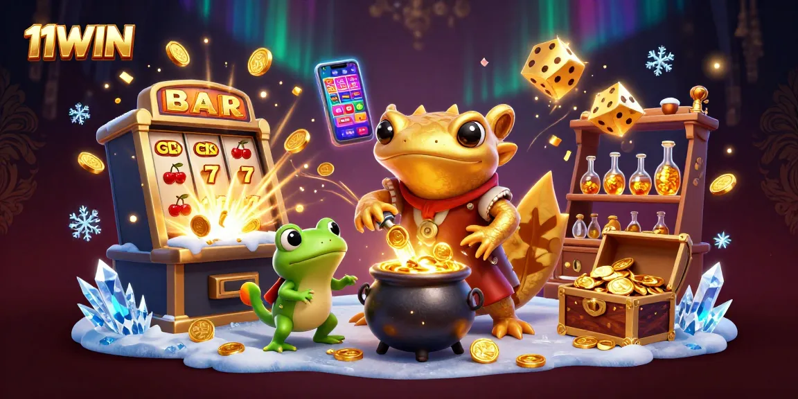 Experience the excitement of winning at 11WIN with magical casino elements and vibrant 3D characters.