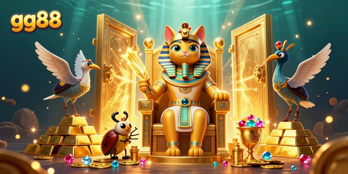 Spin to win with gg88 in a vibrant casino scene featuring a glittering Egyptian theme.