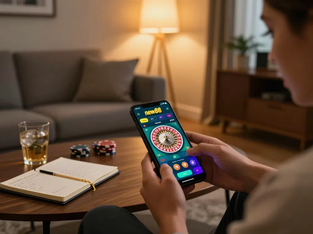 Engaging gameplay on the new88blog app with user enjoying a roulette game at home