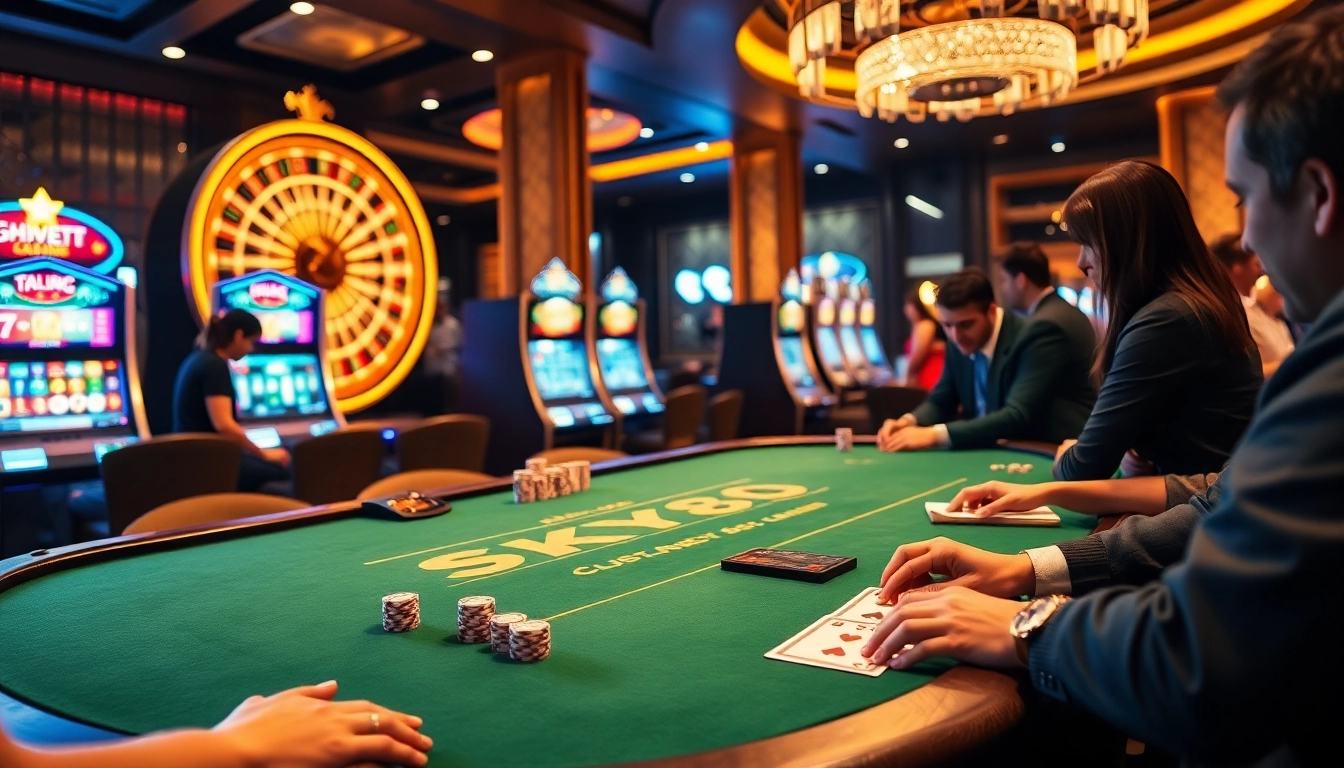Experience high-stakes action at SKY88 casino with vibrant tables and excited players.