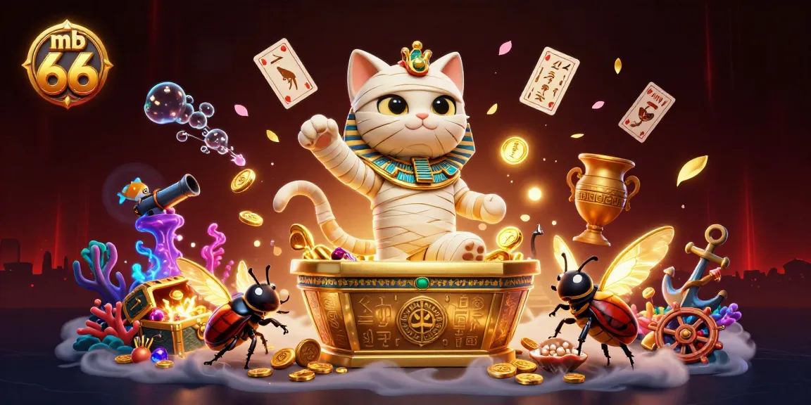 Immerse in the magic of mb 66 as the Egyptian mummy cat and scarab beetle unveil thrilling casino adventures.