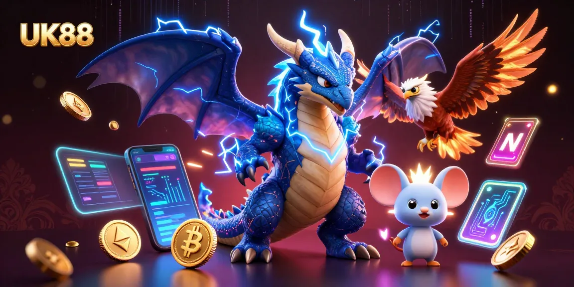 Engage with UK88's thrilling gaming experience featuring a thunder dragon and high-energy elements.