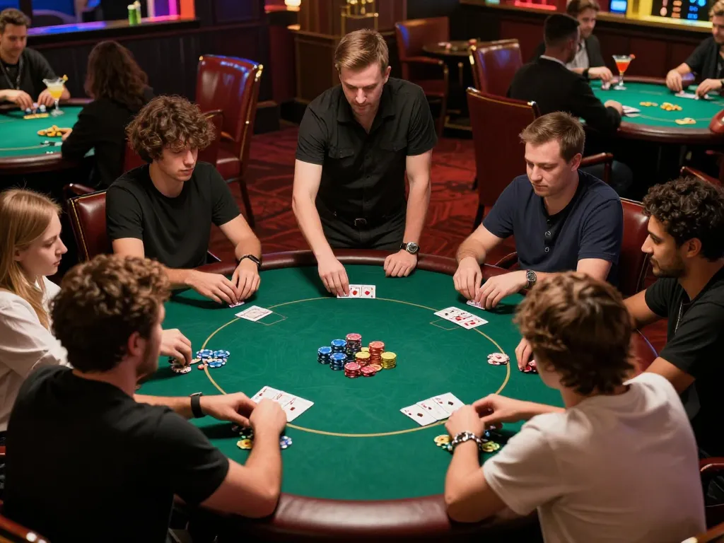 Hit club players enjoying an intense poker game with strategic gameplay and luxurious ambiance.