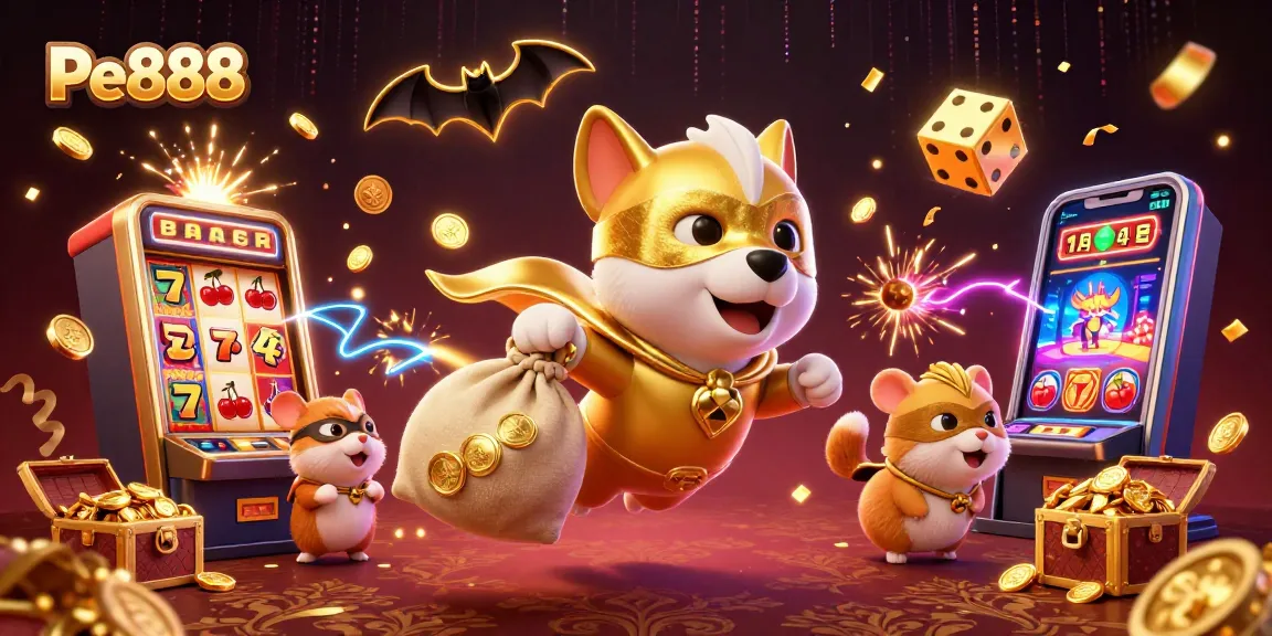 Experience thrilling gameplay with Pe888 in a vibrant 3D casino scene full of excitement.