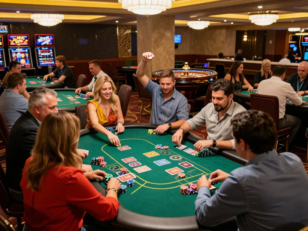 Experience the thrill at RR88 casino with vibrant gameplay and excited players at the tables.