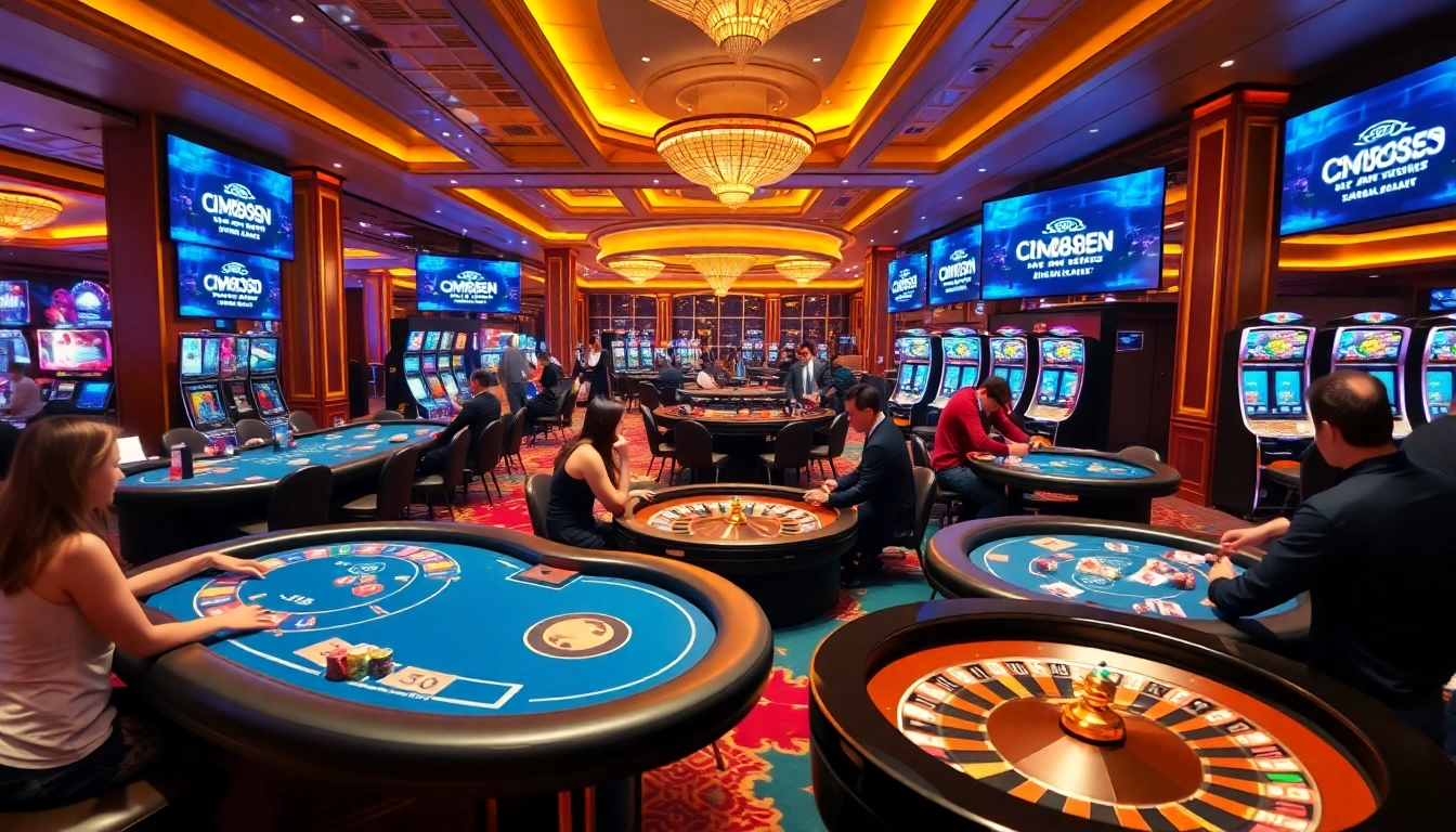 Players winning at cm88.men casino tables, showcasing excitement and strategic betting in a luxurious atmosphere.