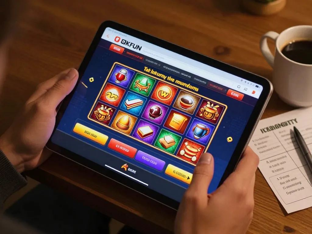 Engaging gameplay on OKFUN platform, showcasing vibrant online betting options in a cozy home.