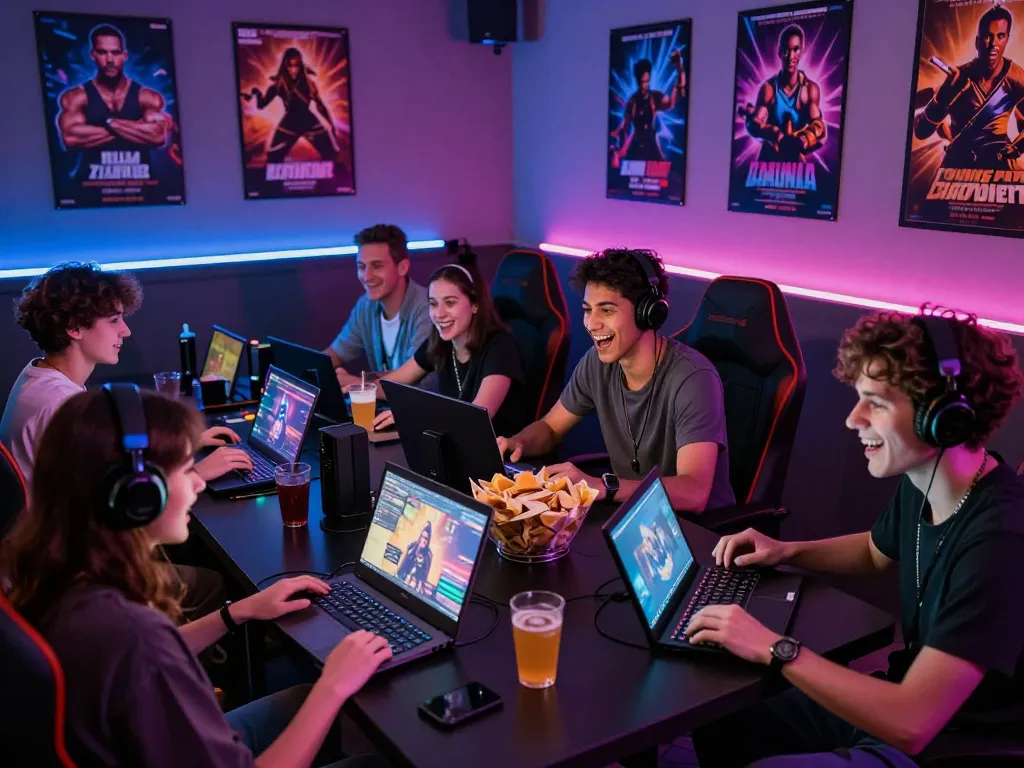 Friends enjoying an engaging adult game session together in a vibrant lounge.