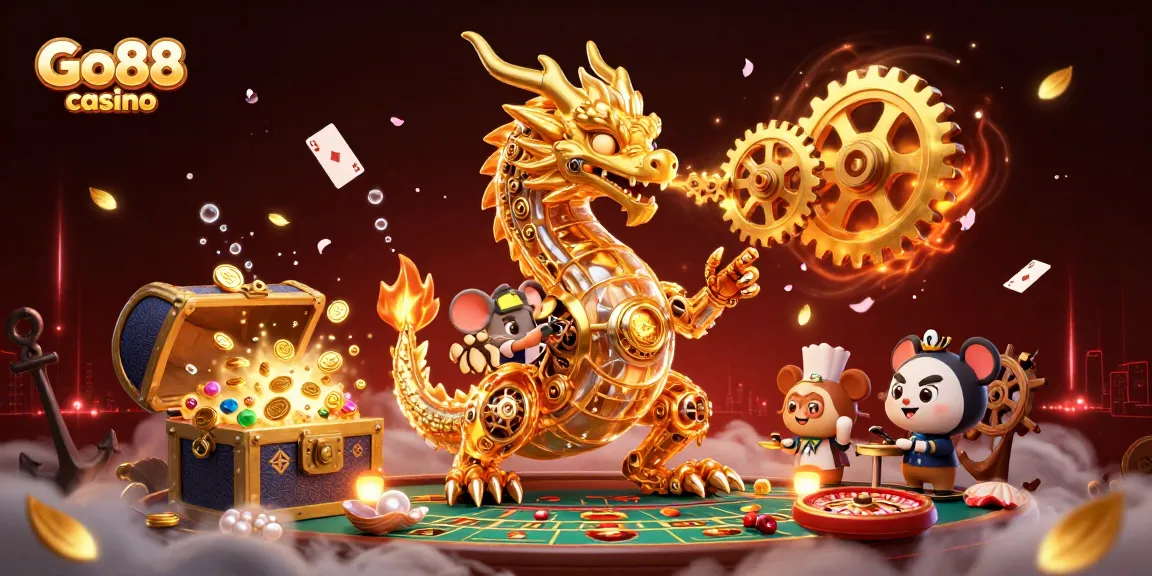 Experience the excitement of Go88 casino with a thrilling 3D dragon gaming illustration.