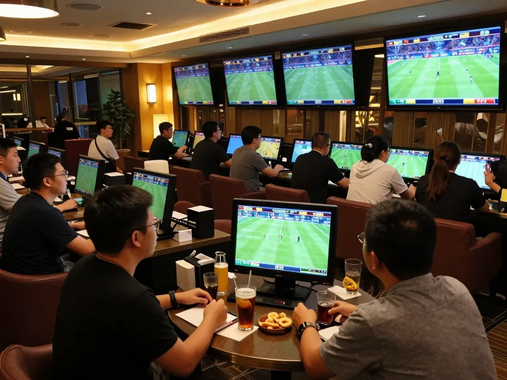 Excited bettors strategizing while engaging with kèo nhà cái trực tiếp in a lively sports lounge.