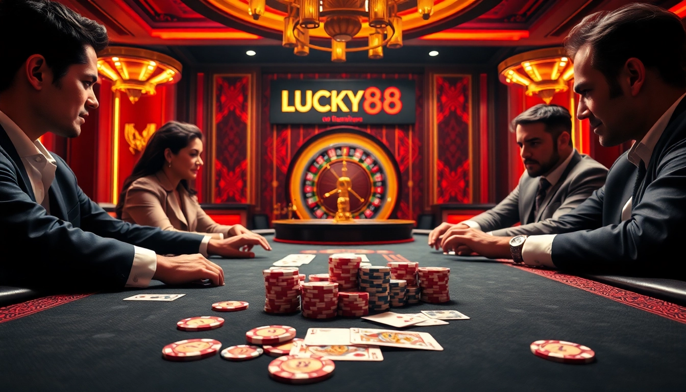 Experience high-stakes excitement with nhà cái LUCKY88 at a luxurious poker game.