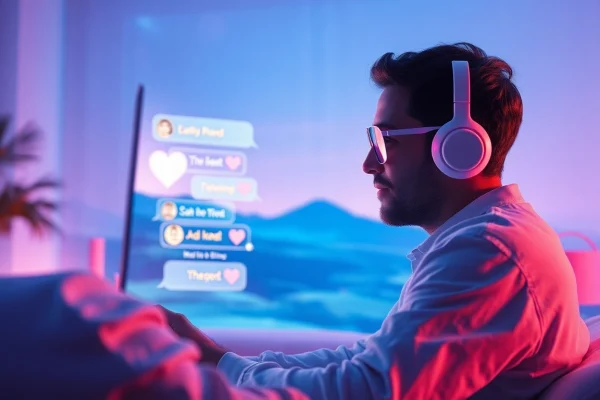 Engaging chat scene with an AI girlfriend showcasing warm digital interaction, representing girlfriend ai.