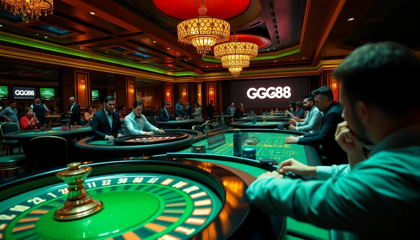 Players engage with the exciting games at nhà cái gg88, showcasing a lively casino atmosphere.
