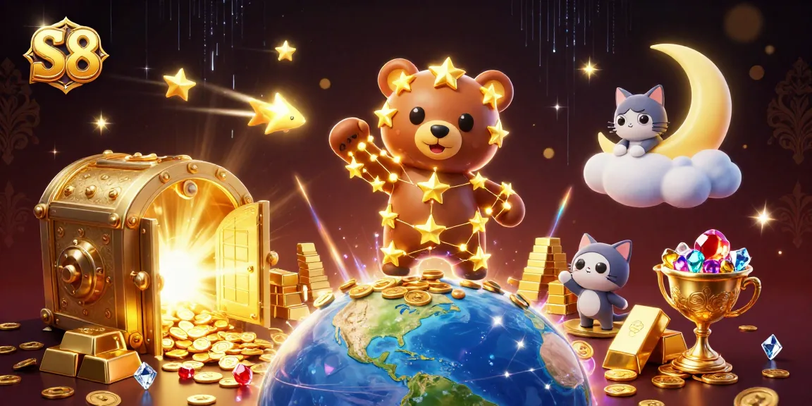 Experience S8's vibrant casino world with a constellation bear scooping treasure.