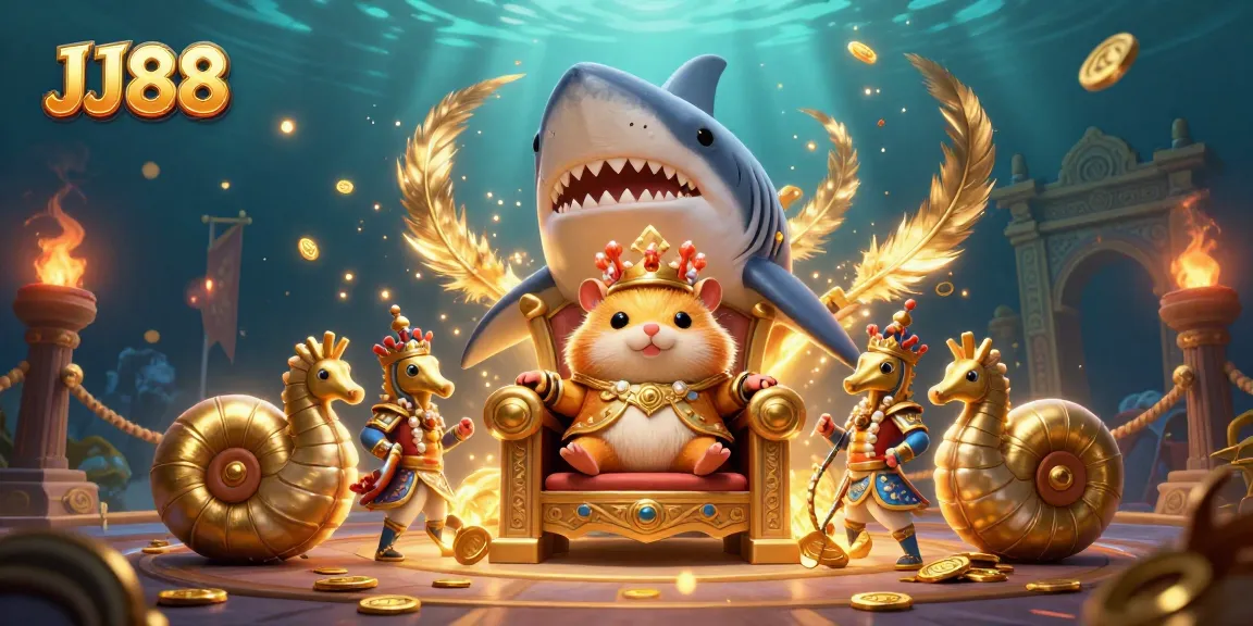 Engage with JJ88's thrilling casino world featuring a hamster king and gaming elements.