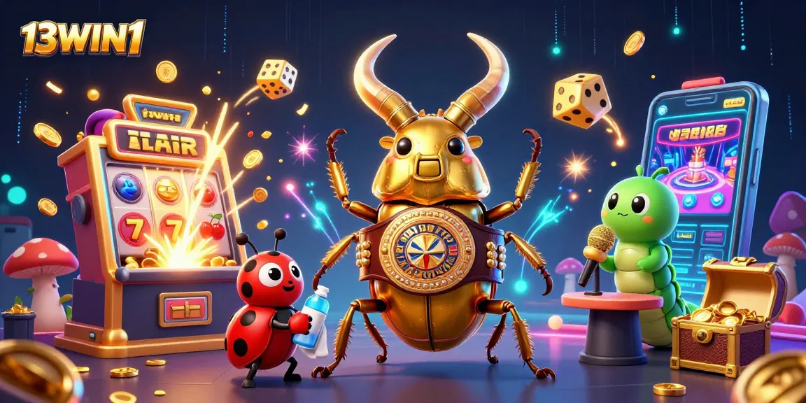 Engage with exhilarating gameplay at 13WIN1's vibrant casino scene featuring a golden stag beetle champion.