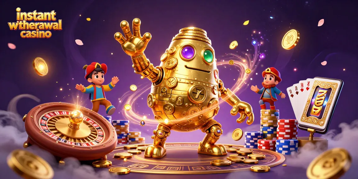 Win at an instant withdrawal casino surrounded by golden coins and vibrant gameplay elements.